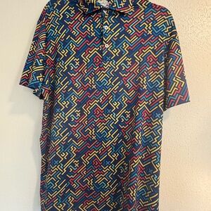 Mens Large Tailor Byrd Short Sleeve Golf Shirt, Blue Multicolor Wicking Spf30